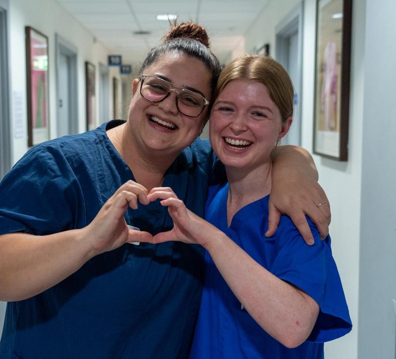 NHS Staff making heart sign with hands