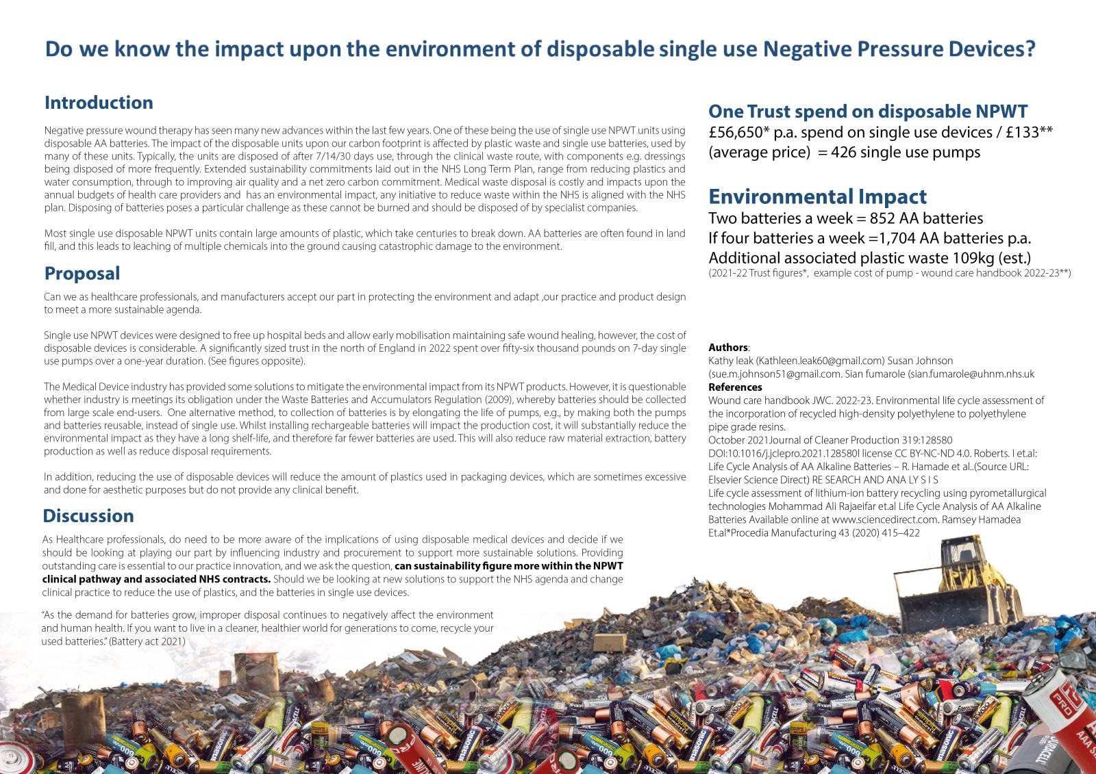 Do we know the impact upon the environment of disposable single use Negative Pressure Devices?