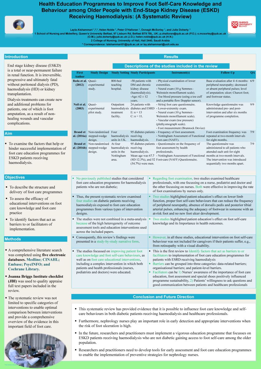 Health Education Programmes to Improve Foot Self-Care Knowledge and Behaviouramong Older People with End-Stage Kidney Disease (ESKD) Receiving Haemodialysis: (A Systematic Review)